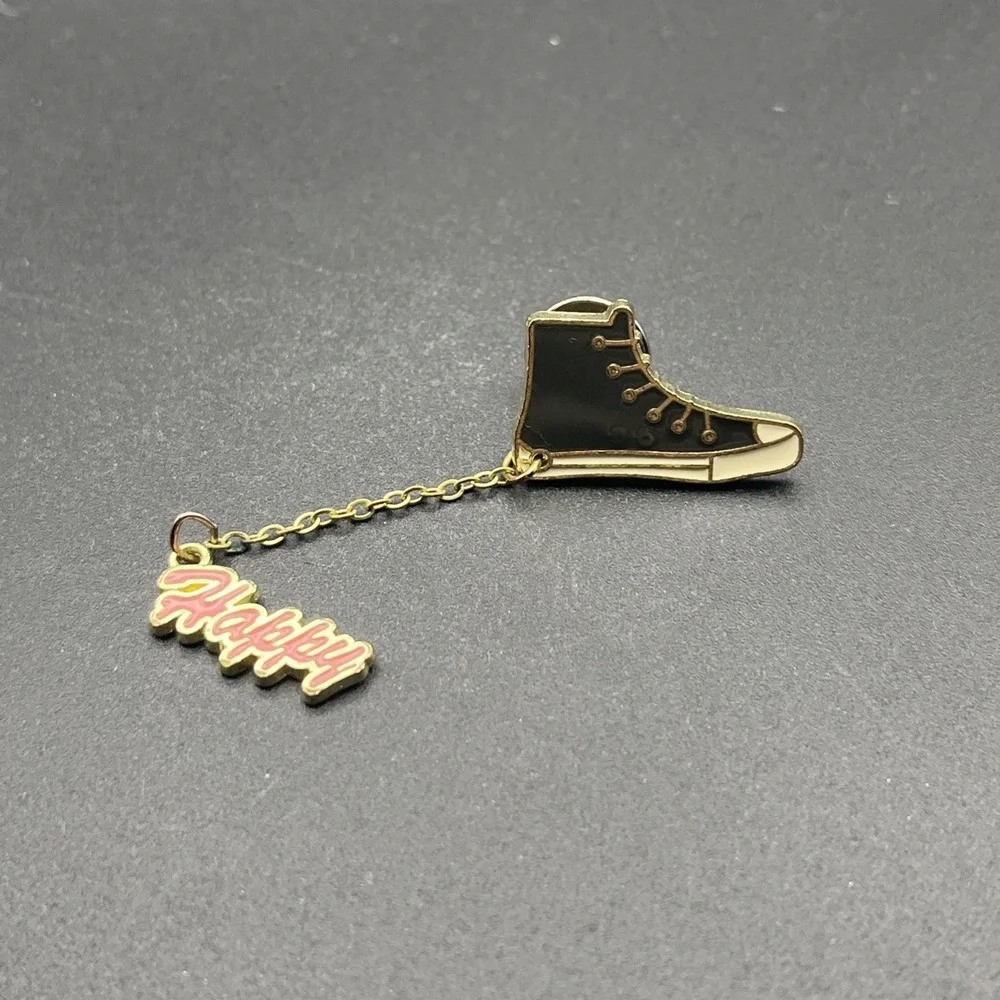 Converse Style Shoe Sneaker Chain W/ Happy Lapel‎ Hat Pin